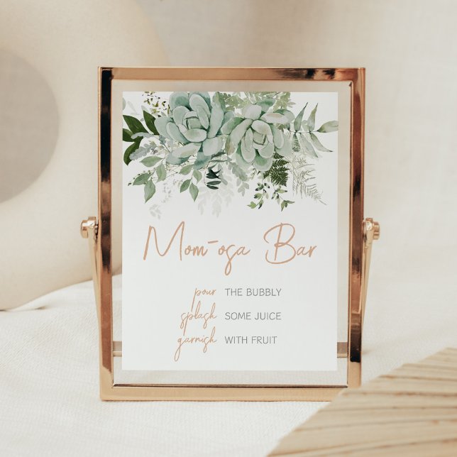 Greenery Succulents Baby Shower Mom Osa Bar Poster (Succulent Gender Neutral Baby Shower Mom Osa Bar Sign)