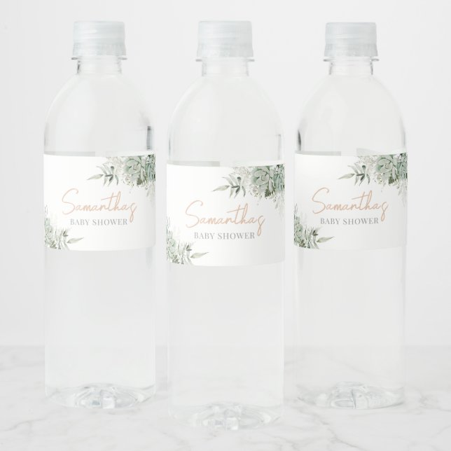 Greenery Succulents Baby Shower  Water Bottle Label (Bottles)