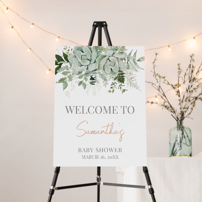 Greenery Succulents Baby Shower Welcome Sign (In Situ (Stand))