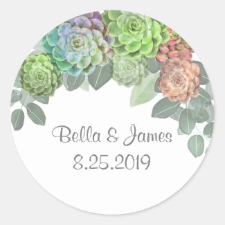 Greenery Succulents Round Stickers