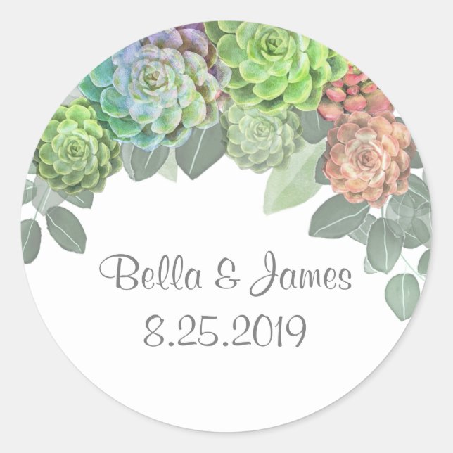 Greenery Succulents Round Stickers (Front)