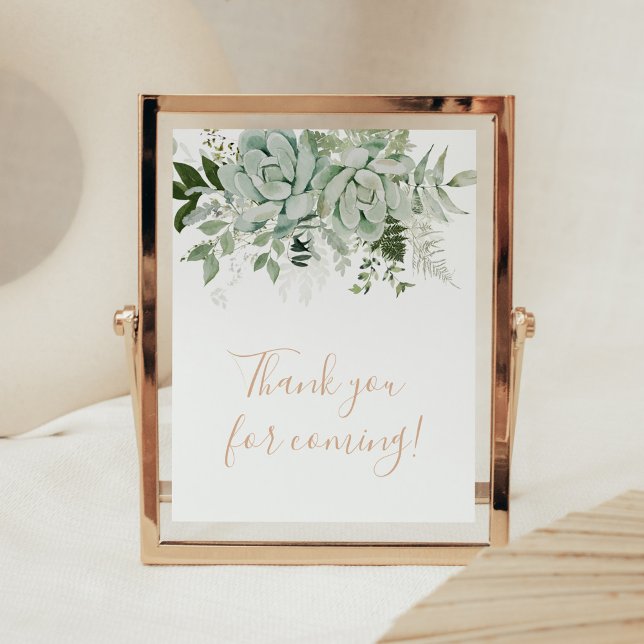 Greenery Succulents Thank you for Coming Poster (Succulent Gender Neutral Baby Shower Thank you for Coming Sign)
