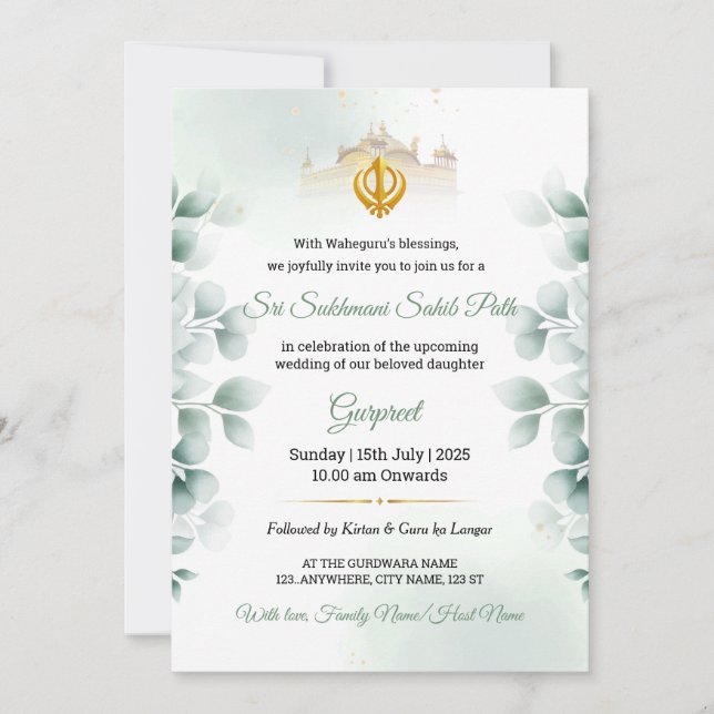 Greenery Sukhmani Sahib Path Invitation (Front)