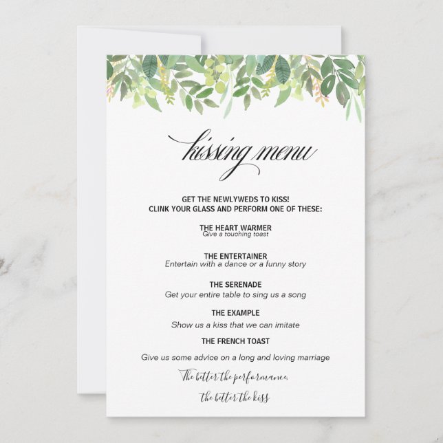 Greenery Summer Destination Kissing Menu (Front)