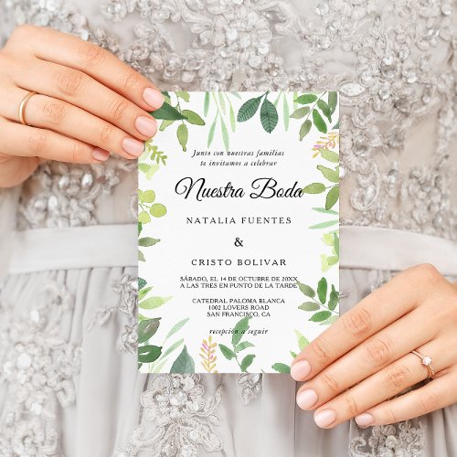 Greenery Summer Destination Spanish Wedding Invitation