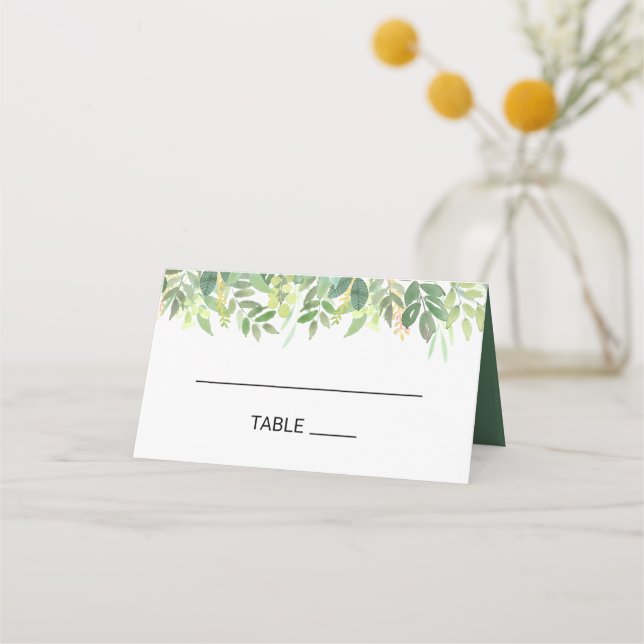 Greenery Summer Destination Wedding Place Card (Front)