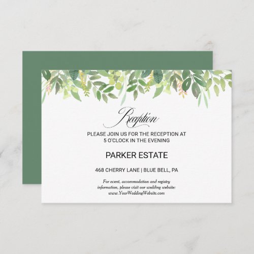 Greenery Summer Destination Wedding Reception Card