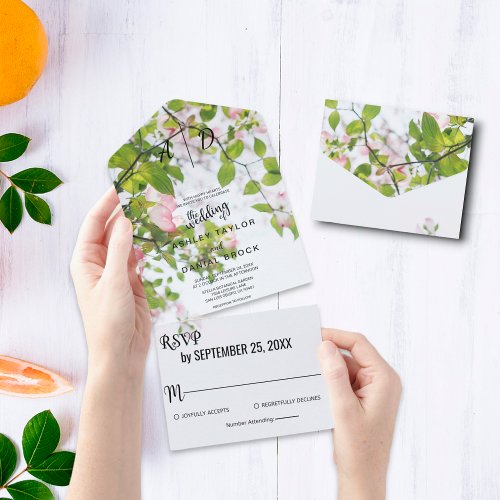 Greenery summer floral All in One Wedding Invite