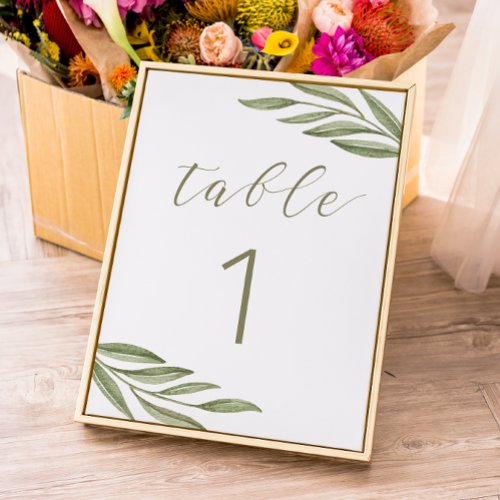 Greenery summer wedding Green foliage calligraphy Table Number