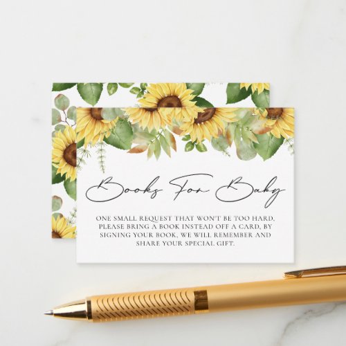 Greenery Sunflower Baby Shower Books For Baby Enclosure Card