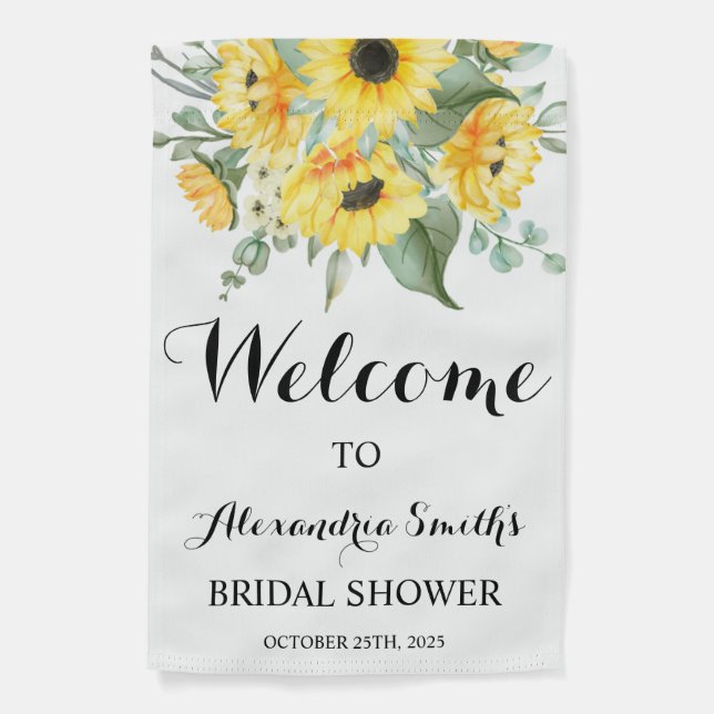 Greenery Sunflower Bridal Shower Garden Flag (Front)