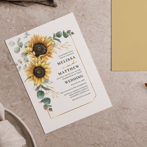 Greenery Sunflower Eucalyptus Wedding Invitation