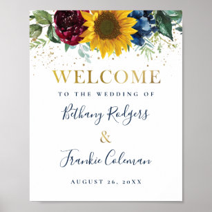 Greenery Sunflower Floral Gold Glitter Wedding Poster
