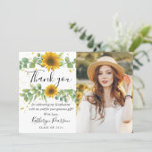 Greenery Sunflower Graduation Photo Thank you Card (Standing Front)