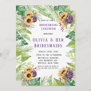Greenery Sunflower Purple Floral Bridesmaids Lunch Invitation