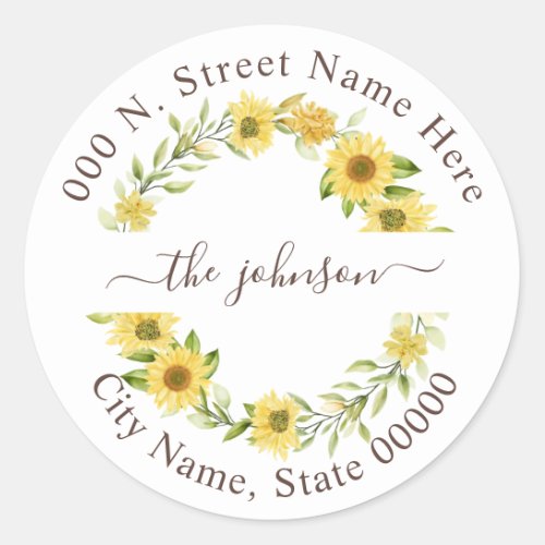 Greenery Sunflower Return Address Classic Sticker