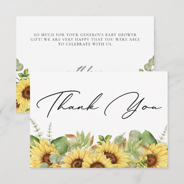 Greenery Sunflower Thank You Baby Shower (Front/Back)