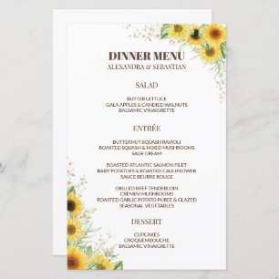 Greenery Sunflower Wedding Dinner Menu