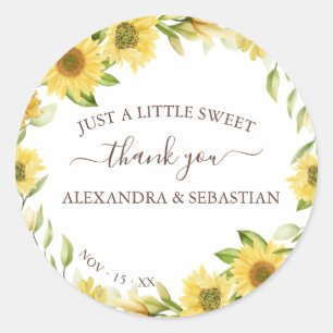 Greenery Sunflower Wedding Thank You Classic Round Sticker