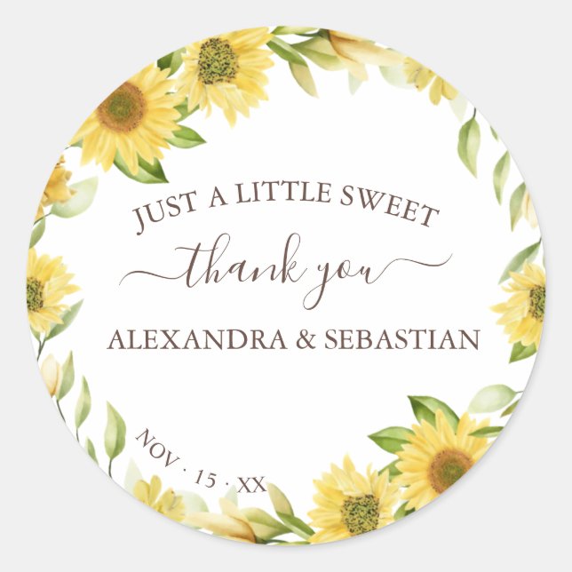 Greenery Sunflower Wedding Thank You  Classic Round Sticker (Front)