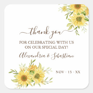Greenery Sunflower Wedding Thank You  Square Sticker