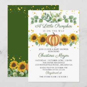 Greenery Sunflowers Autumn Pumpkin Baby Shower Invitation