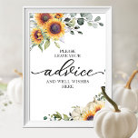 Greenery Sunflowers Bridal Shower Advice Sign<br><div class="desc">Lovely greenery sunflowers watercolor, pumpkin fall-themed bridal shower advice, and well wishes sign. Easy to personalize with your details. Please get in touch with me via chat if you have questions about the artwork or need customization. PLEASE NOTE: For assistance on orders, shipping, product information, etc., contact Zazzle Customer Care...</div>
