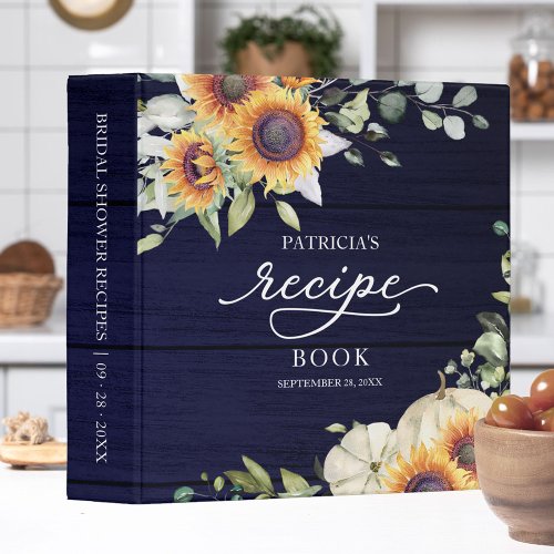 Greenery Sunflowers Bridal Shower Recipe Book 3 Ring Binder