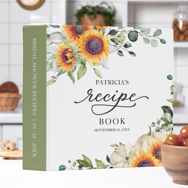 Greenery Sunflowers Bridal Shower Recipe Book 3 Ring Binder (Creator Uploaded)