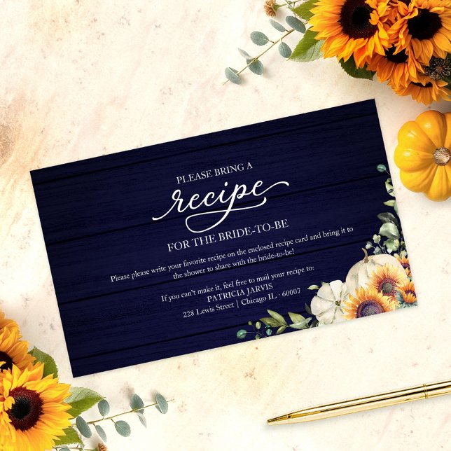 Greenery Sunflowers Bridal Shower Recipe Request Enclosure Card (Creator Uploaded)