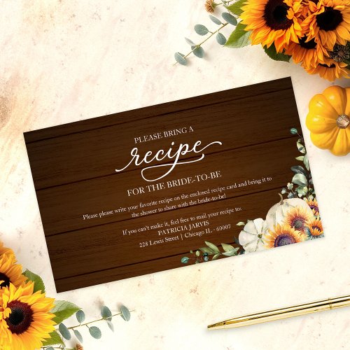 Greenery Sunflowers Bridal Shower Recipe Request Enclosure Card