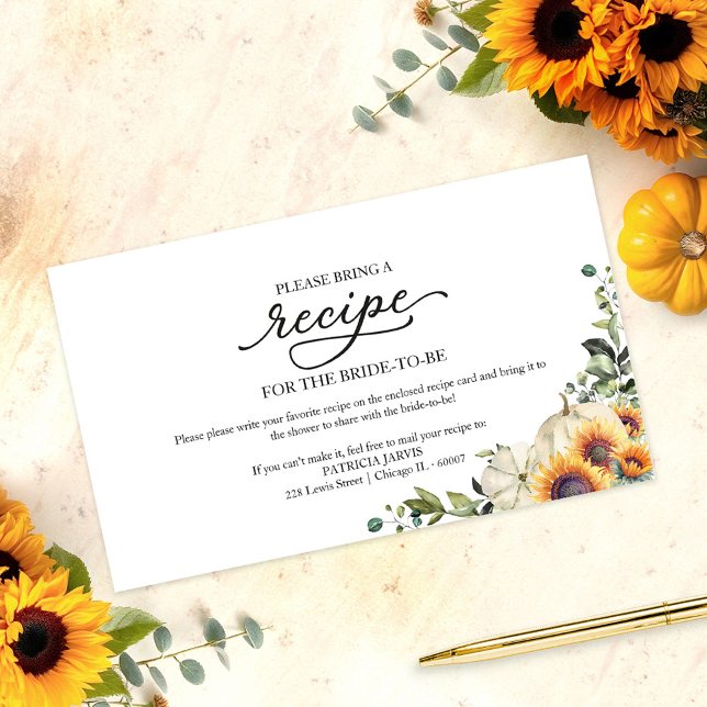 Greenery Sunflowers Bridal Shower Recipe Request Enclosure Card (Creator Uploaded)