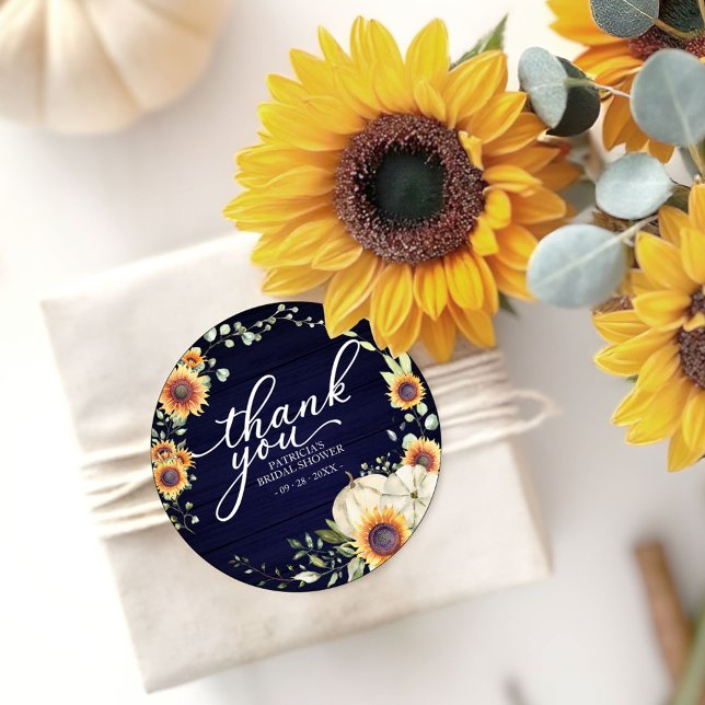 Greenery Sunflowers Fall Bridal Shower Favor Classic Round Sticker (Creator Uploaded)
