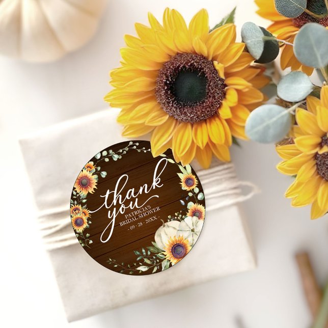 Greenery Sunflowers Fall Bridal Shower Favor Classic Round Sticker (Creator Uploaded)