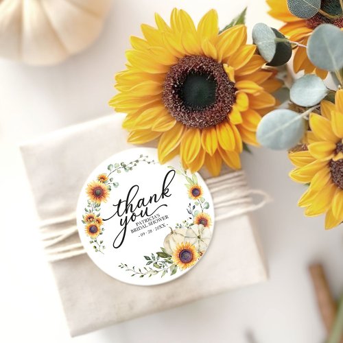 Greenery Sunflowers Fall Bridal Shower Favor Classic Round Sticker