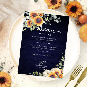 Greenery Sunflowers Fall Bridal Shower Menu Invitation