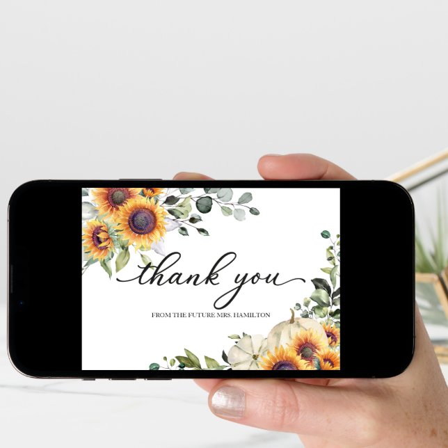 Greenery Sunflowers Fall Bridal Shower Thank You Card (Front Digital)