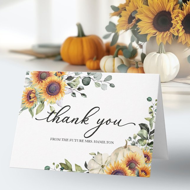 Greenery Sunflowers Fall Bridal Shower Thank You Card (Creator Uploaded)