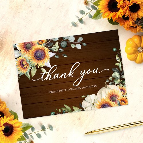 Greenery Sunflowers Fall Bridal Shower Thank You Invitation