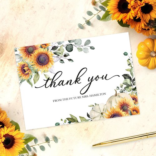 Greenery Sunflowers Fall Bridal Shower Thank You Invitation