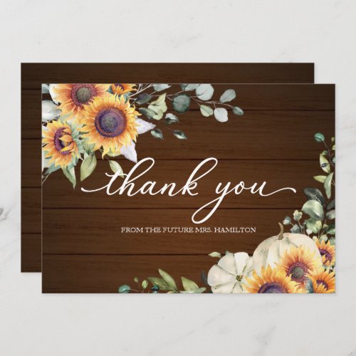 Greenery Sunflowers Fall Bridal Shower Thank You Invitation