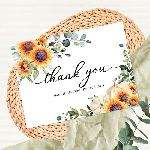 Greenery Sunflowers Fall Bridal Shower Thank You Postcard