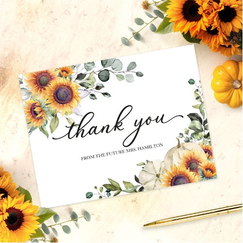 Greenery Sunflowers Fall Bridal Shower Thank You Postcard