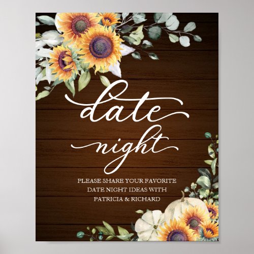 Greenery Sunflowers Fall Date Night Jar Sign