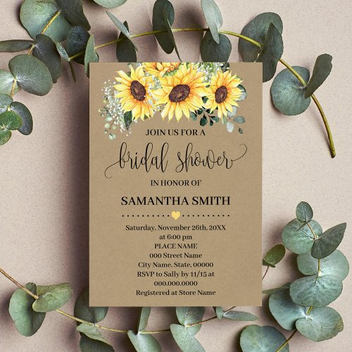 Greenery Sunflowers Floral Bridal Shower Rustic Invitation