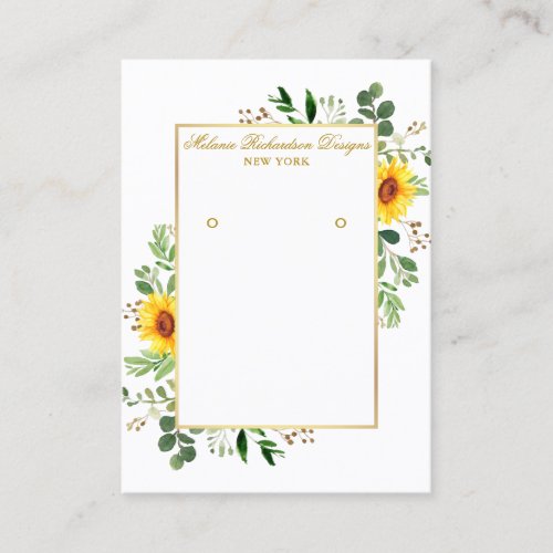 Greenery Sunflowers Gold Earring Display Card