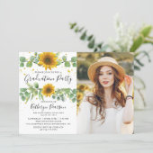 Greenery Sunflowers Graduation Party 2 Photo  Invitation (Standing Front)