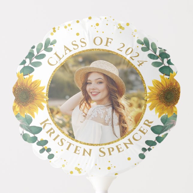 Greenery Sunflowers Graduation Party Photo Balloon (Front)