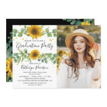 Greenery Sunflowers Graduation Party Photo Invitation Greenery Sunflowers Graduation Party Photo Invitation