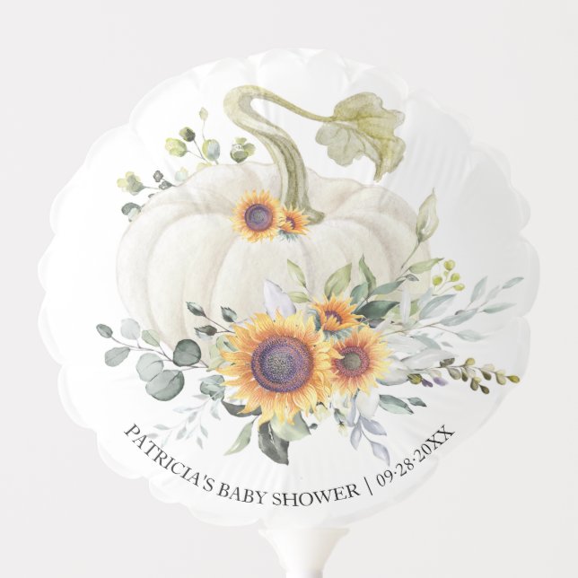 Greenery Sunflowers Pumpkin Fall Baby Shower Balloon (Front)